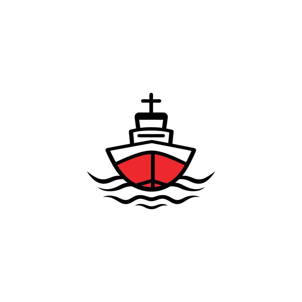 Red boat with a cross on the front. The boat is in the water and is the main focus of the image vector