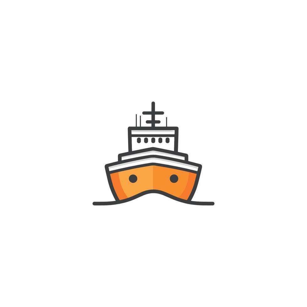 Cartoon drawing of a ship with a white background. The ship is orange and has a white stripe vector