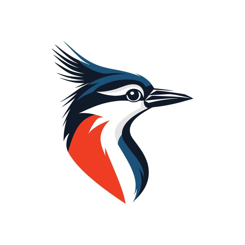 Bird with a blue head and red body. The bird is looking to the right vector