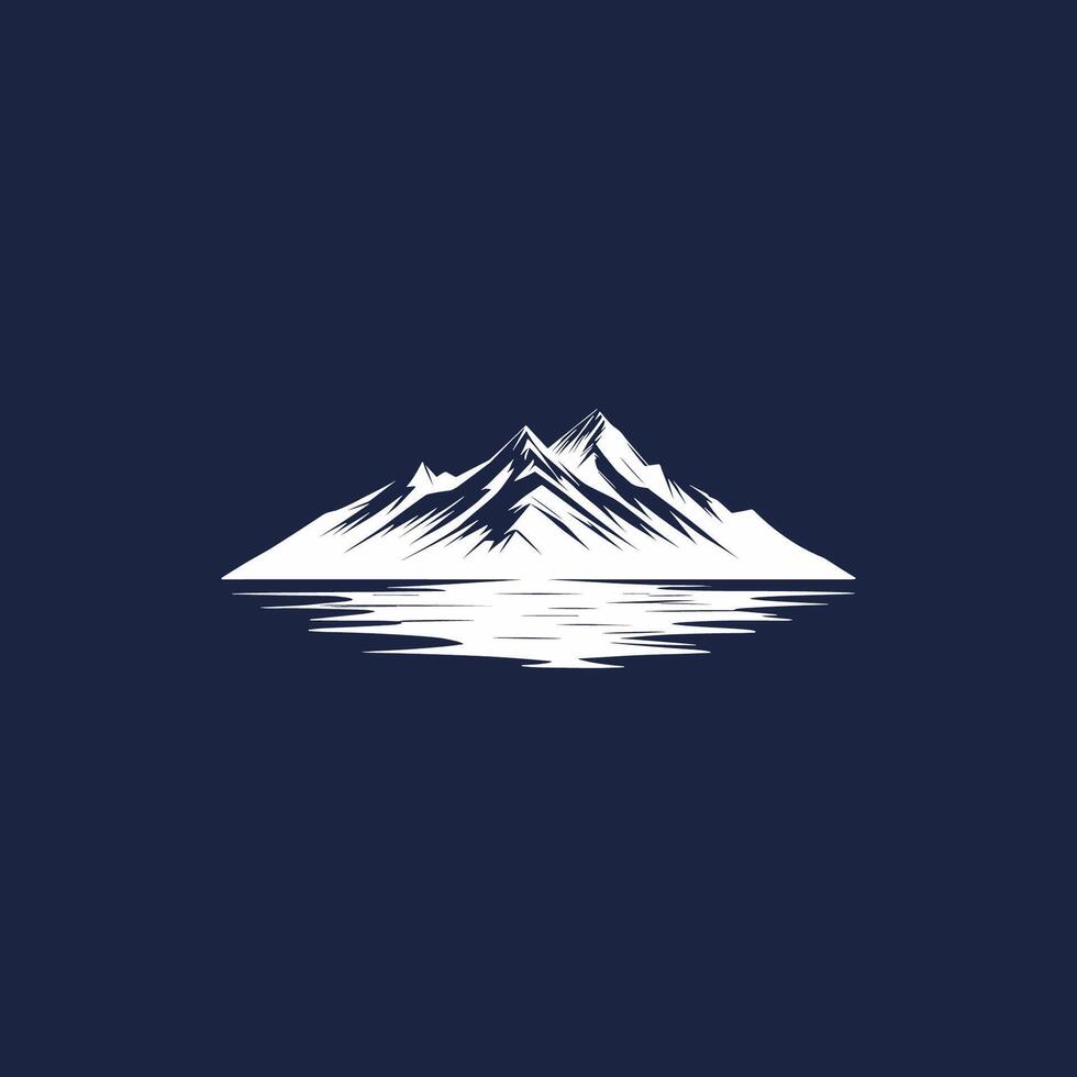 Mountain range is shown on a blue background. The mountain range is surrounded by a body of water vector