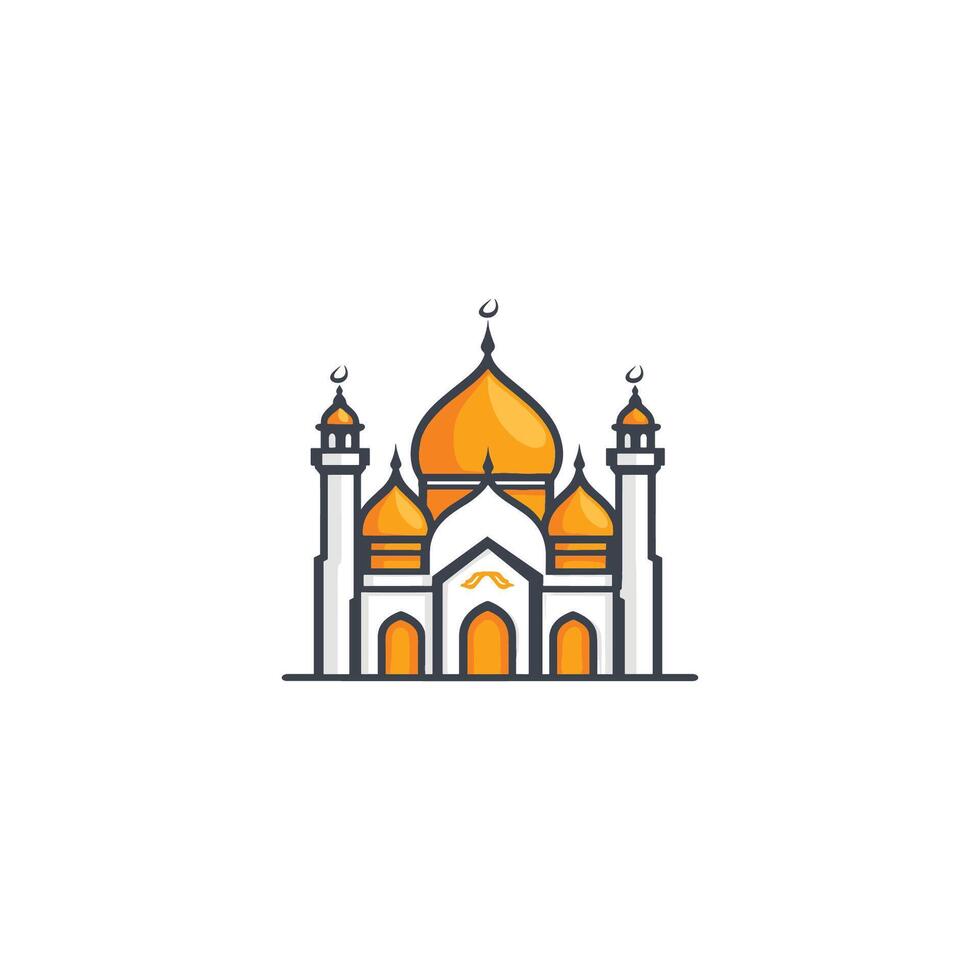 Large, ornate building with a yellow dome. The building is a mosque. The building is very large vector