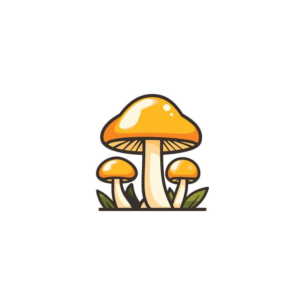 Three yellow mushrooms are shown in a field. The mushrooms are close together vector
