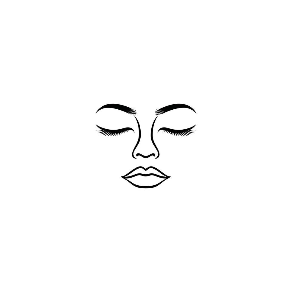 Woman's face is drawn in black and white. The eyes are closed and the lips are parted vector