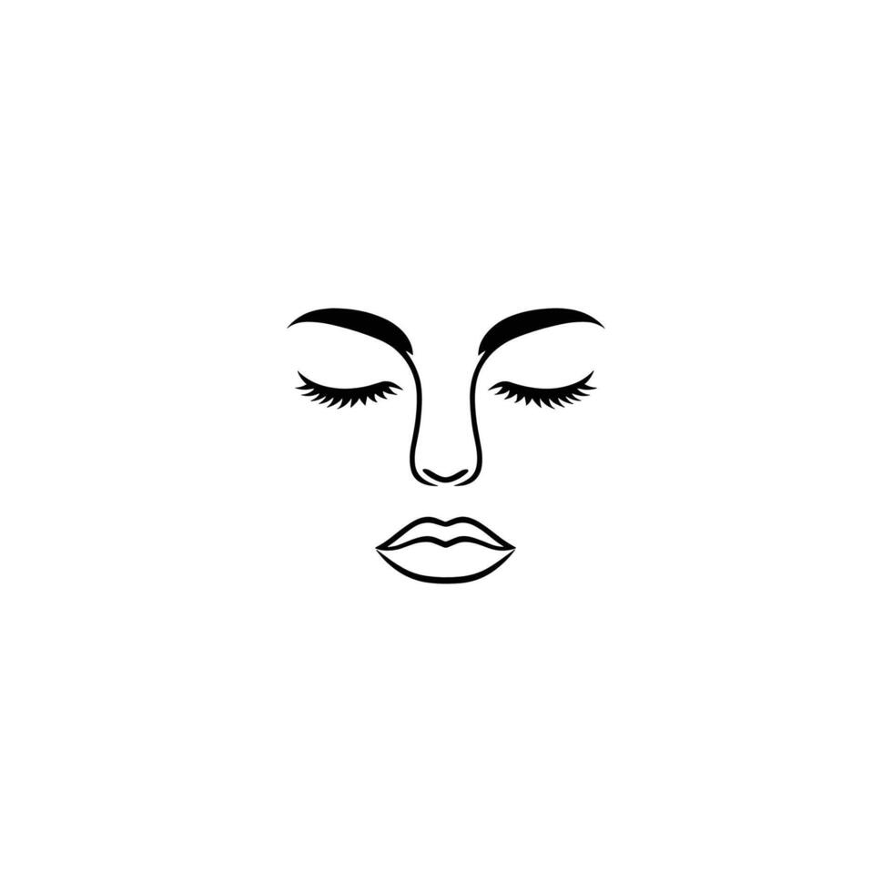 Woman's face is drawn in black and white. The eyes are closed and the lips are slightly parted vector