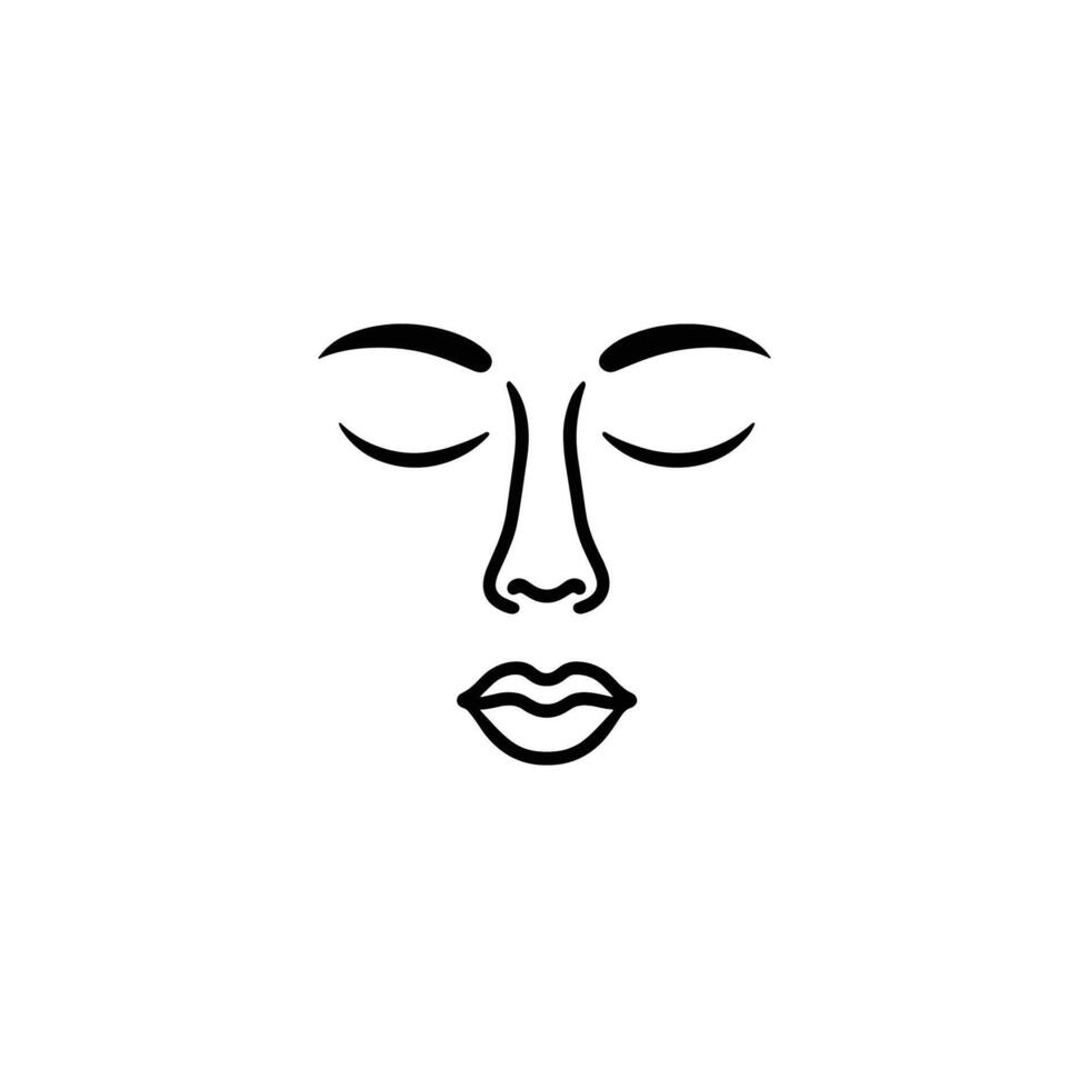 Black and white drawing of a woman's face with a lip line. The drawing is simple and minimalistic vector