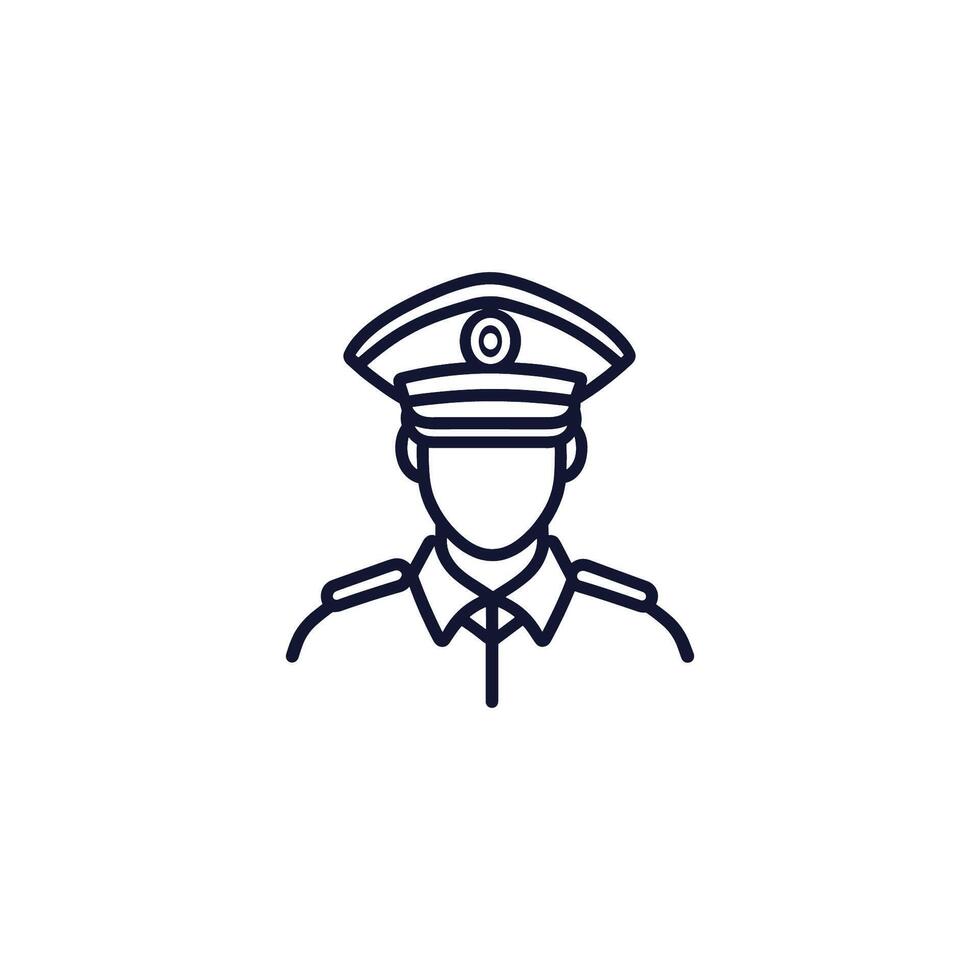 Man in a military uniform with a hat and a badge. The image is black and white vector