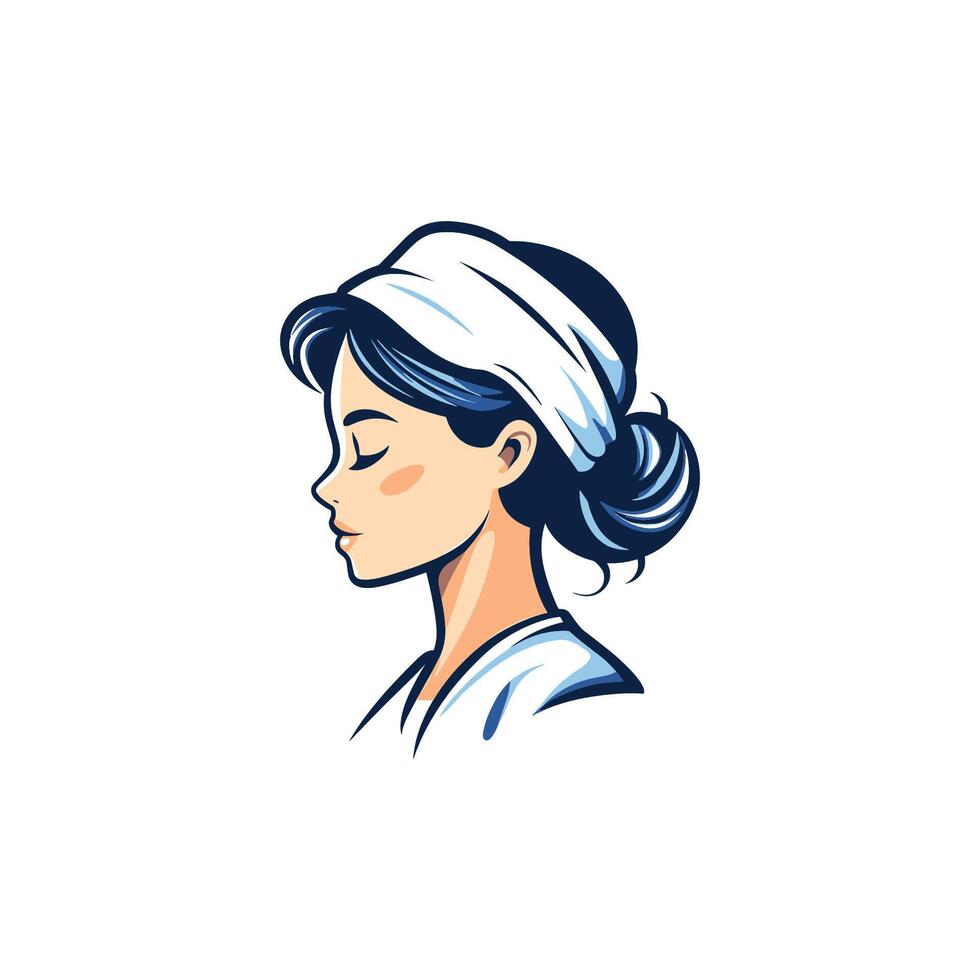 Woman with a white bandana on her head. She is looking to the right vector