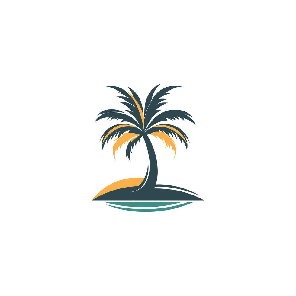 Large palm tree standing tall on a white background, with a body of water in the foreground vector