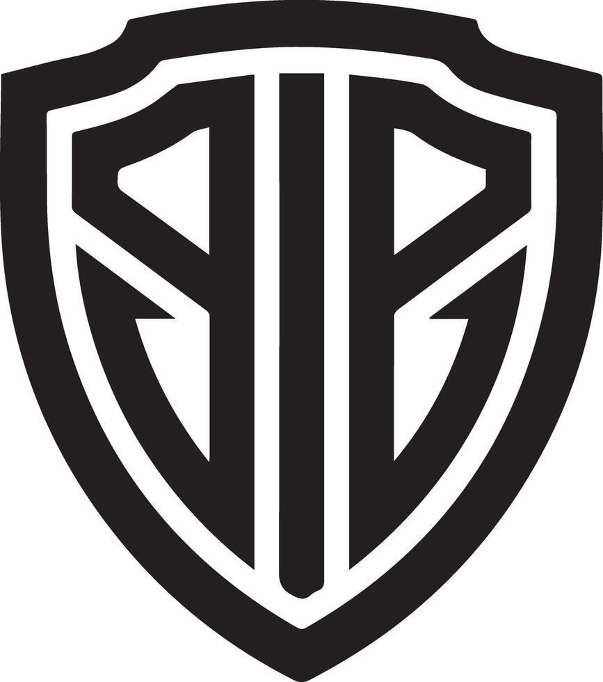 A silhouette illustration of a shield with a unique design. Inside the shield, there is the text AB. vector