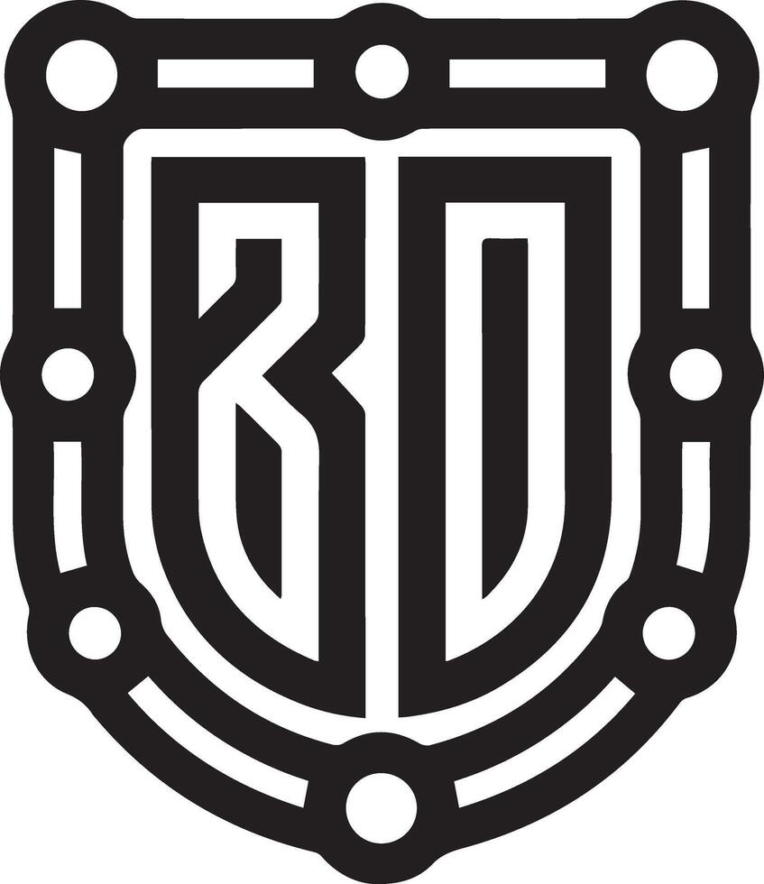 A silhouette illustration of a shield with the text BD inside it. The shield has a unique design with a series of interconnected circles and lines. vector