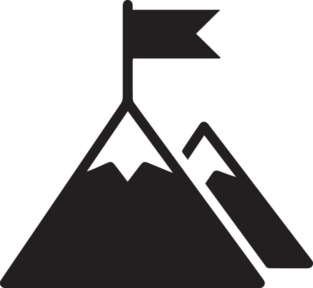 Mountain black and white clipart with flag on the top vector