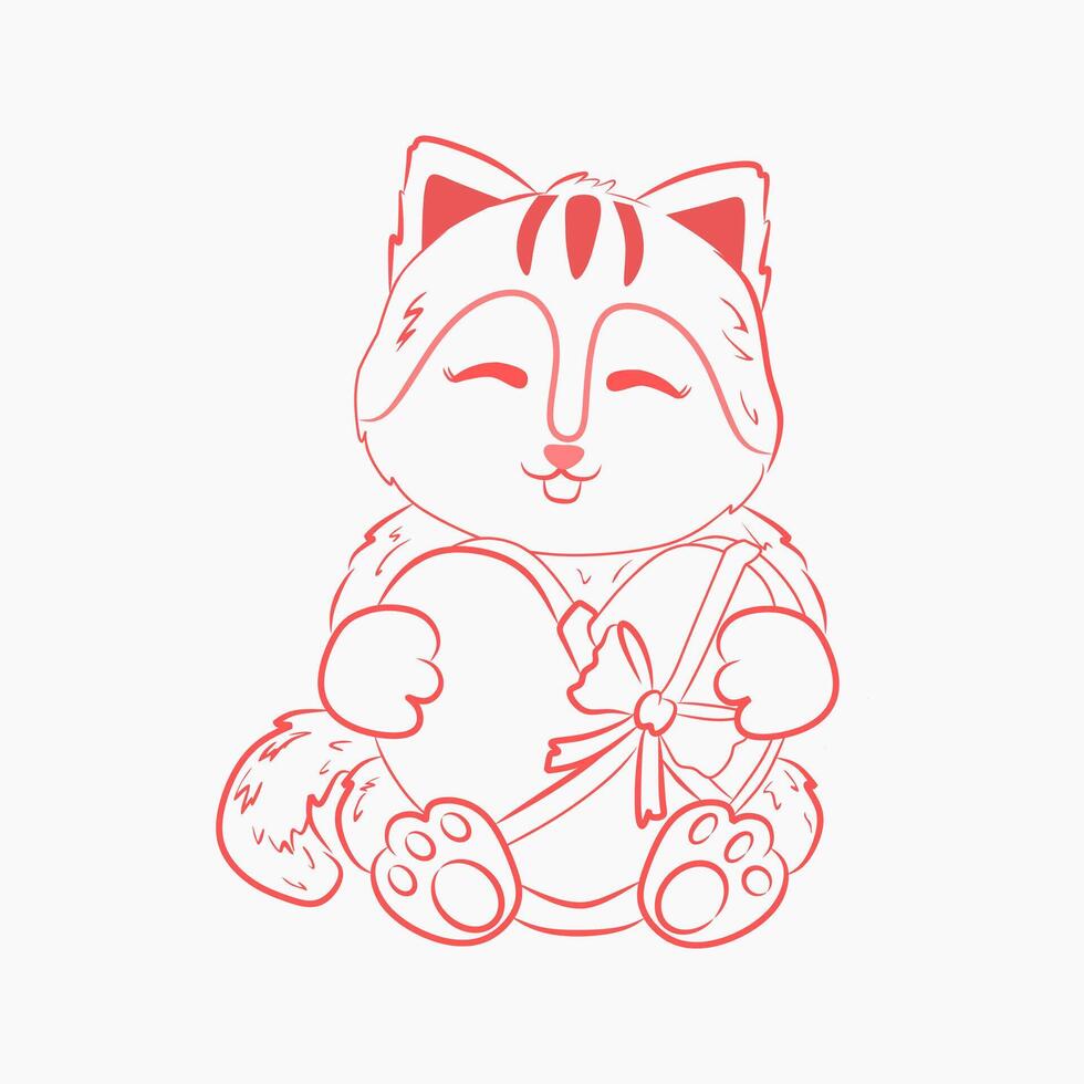 Simple Line Art of Cat Holding a Heart vector