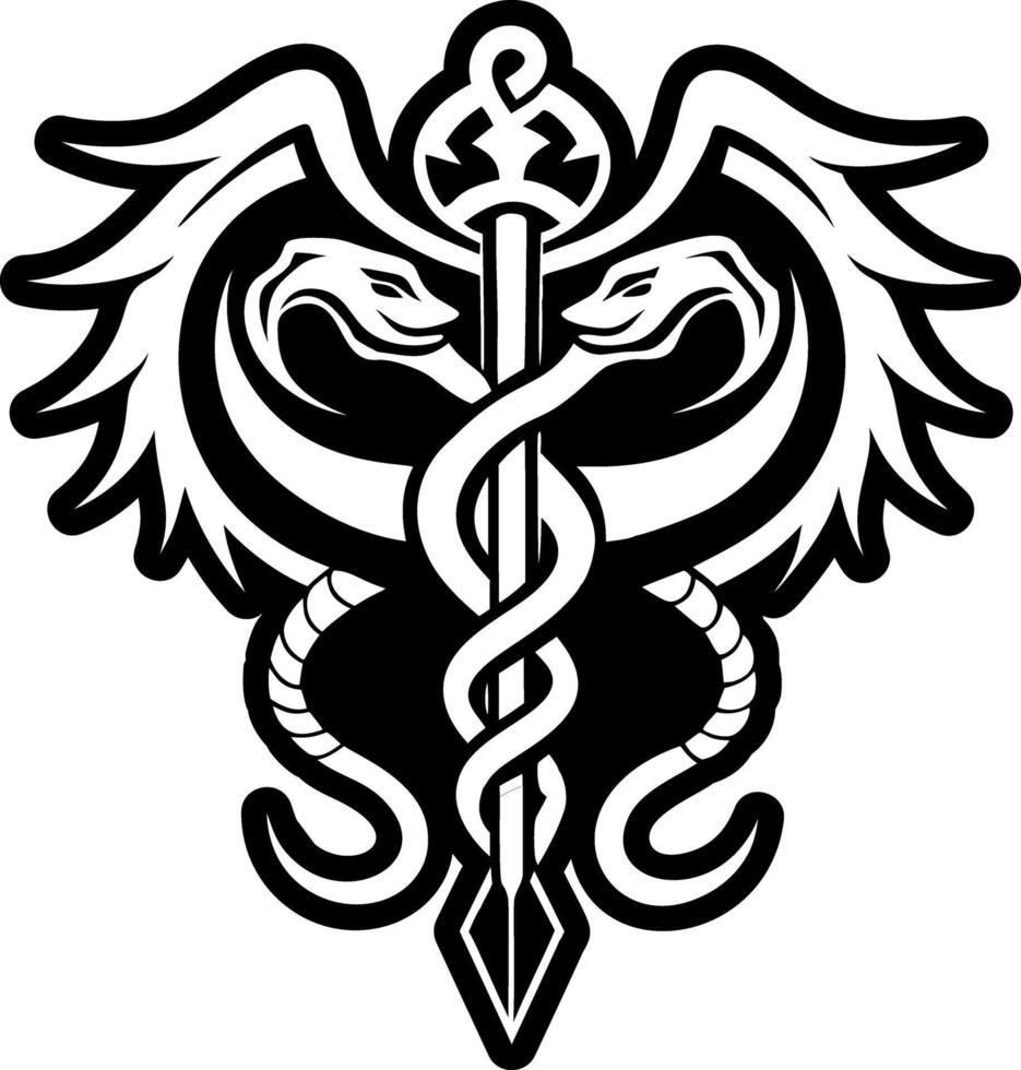 A glyph style icon of serpent staff symbol vector