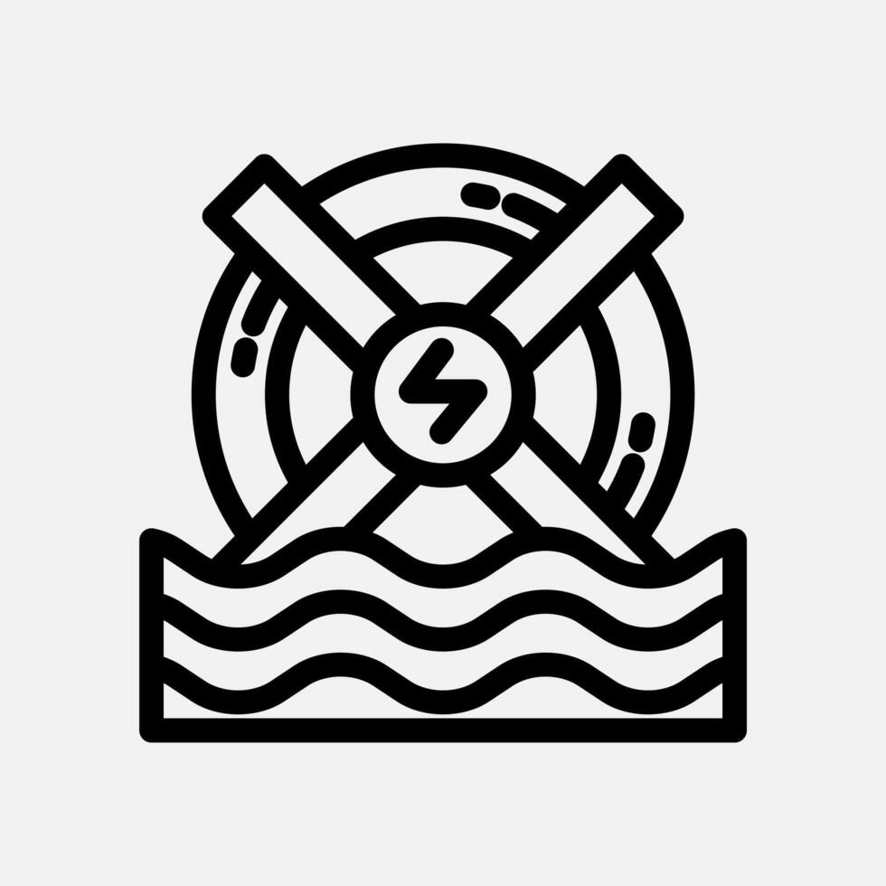 Water wheel icon line, free energy, ecology, renewable and green energy concept. Linear and lineart icon. vector