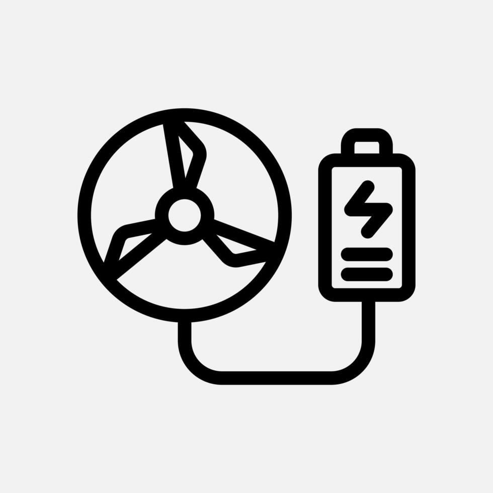 turbine charge battery icon line, free energy, ecology, renewable and green energy concept. Linear and lineart icon. vector