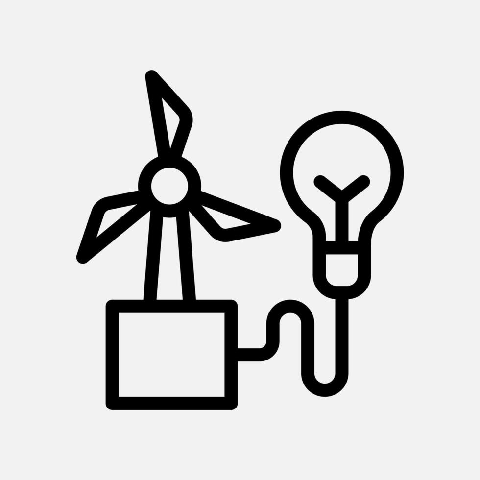 windmill and bulb lamp icon line, free energy, ecology, renewable and green energy concept. Linear and lineart icon. vector