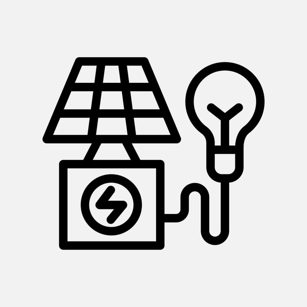 solar energy and bulb icon line, free energy, ecology, renewable and green energy concept. Linear and lineart icon. vector