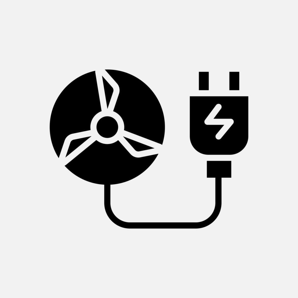 turbine and charge icon Glyph, free energy, ecology, renewable and green energy concept. Black and solid icon. vector