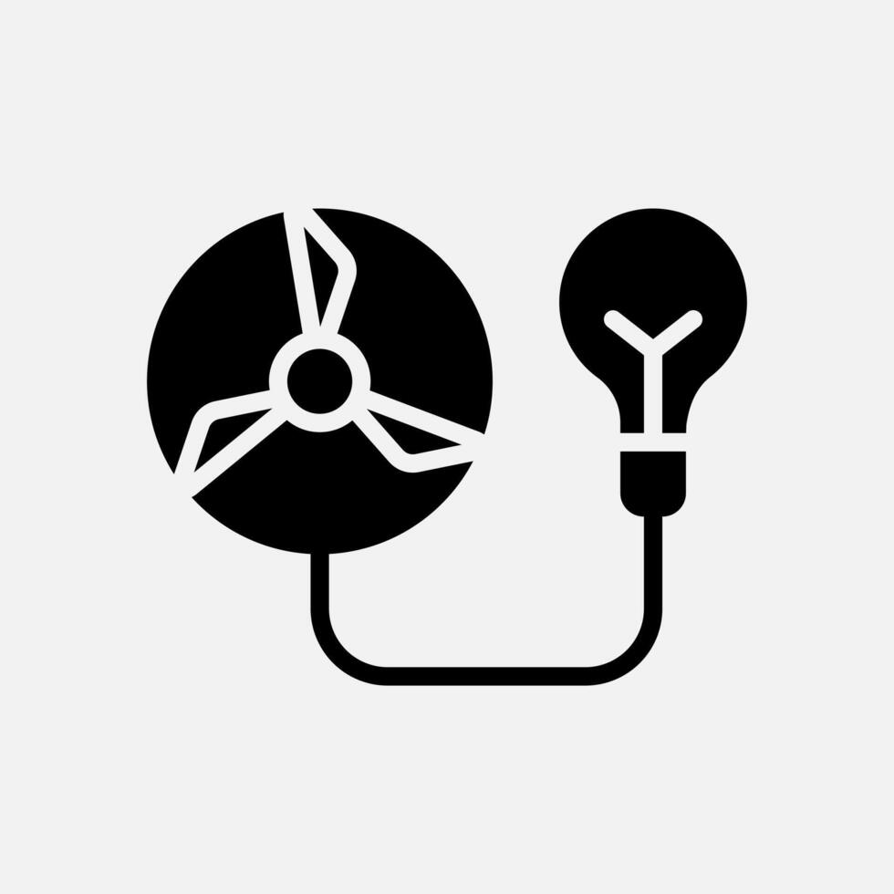 turbine and bulb lamp icon Glyph, free energy, ecology, renewable and green energy concept. Black and solid icon. vector