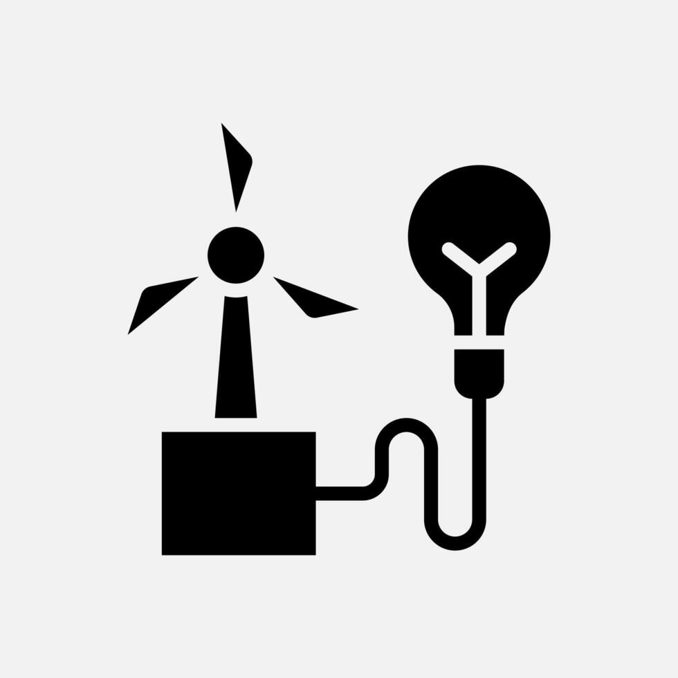 windmill and bulb lamp icon Glyph, free energy, ecology, renewable and green energy concept. Black and solid icon. vector