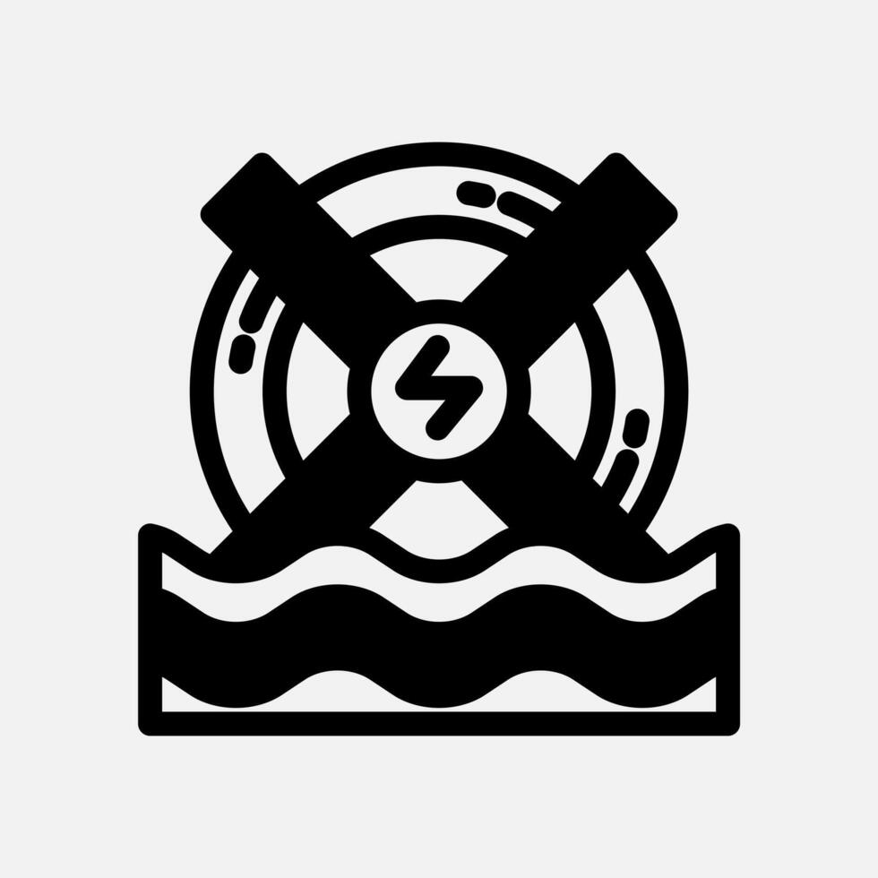 Water wheel icon Semi solid, free energy, ecology, renewable and green energy concept. Black and semi solid icon. vector