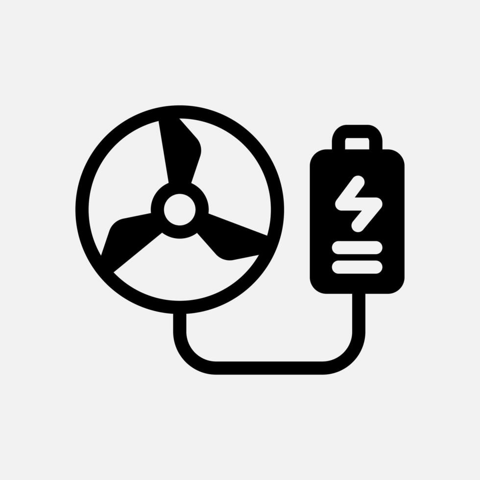 turbine charge battery icon Semi solid, free energy, ecology, renewable and green energy concept. Black and semi solid icon. vector