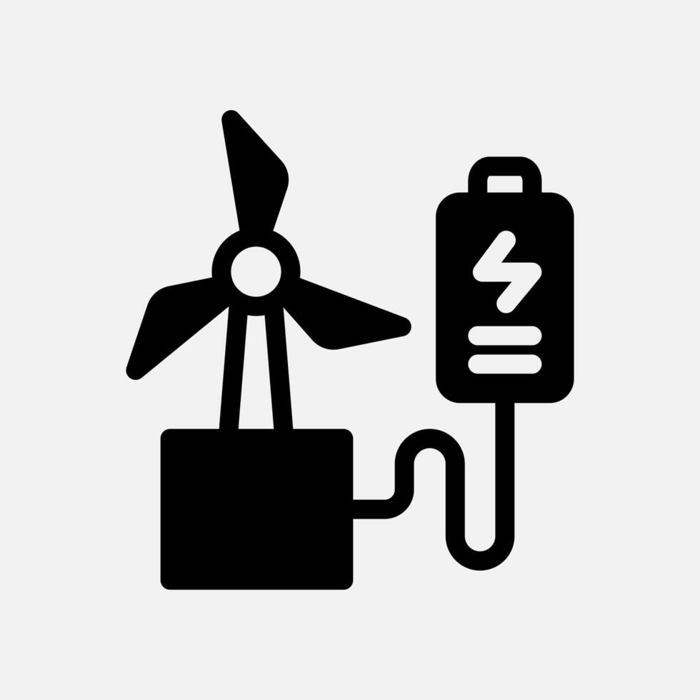 windmill and battery icon Semi solid, free energy, ecology, renewable and green energy concept. Black and semi solid icon. vector