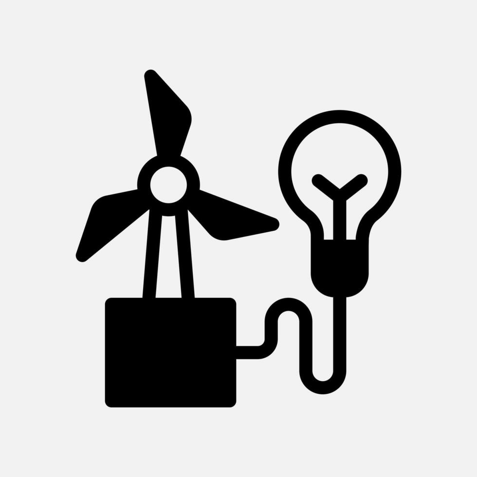 windmill and bulb lamp icon Semi solid, free energy, ecology, renewable and green energy concept. Black and semi solid icon. vector
