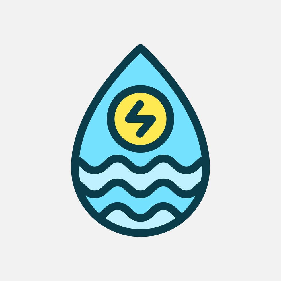 Water energy icon Flat line color, free energy, ecology, renewable and green energy concept. Line and flat color icon. vector