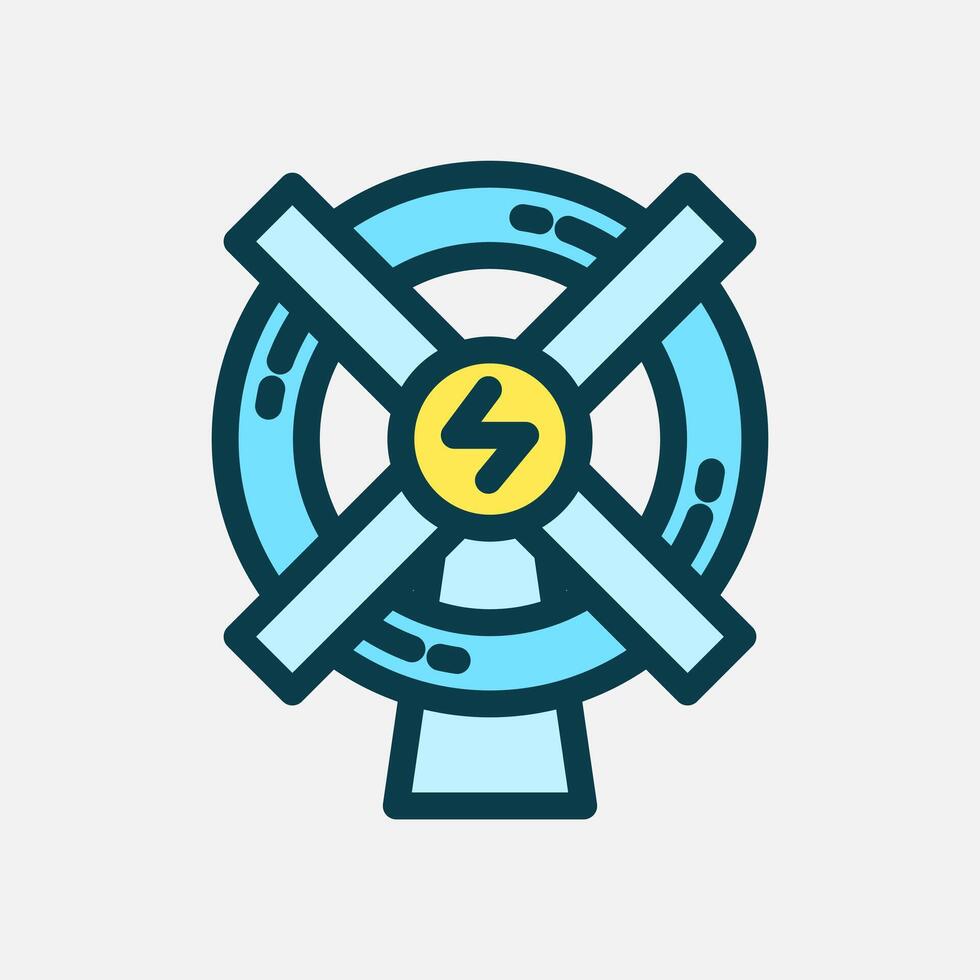Windmill icon Flat line color, free energy, ecology, renewable and green energy concept. Line and flat color icon. vector