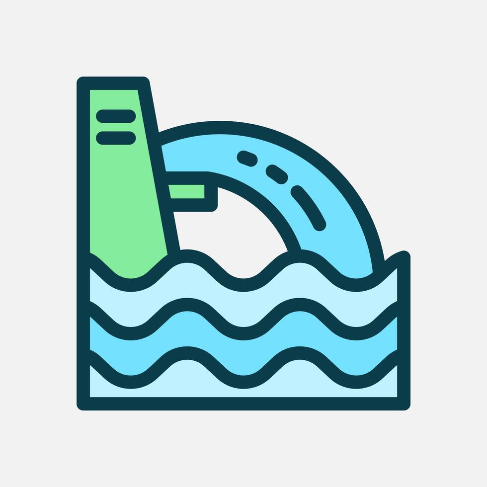 Water dam icon Flat line color, free energy, ecology, renewable and green energy concept. Line and flat color icon. vector