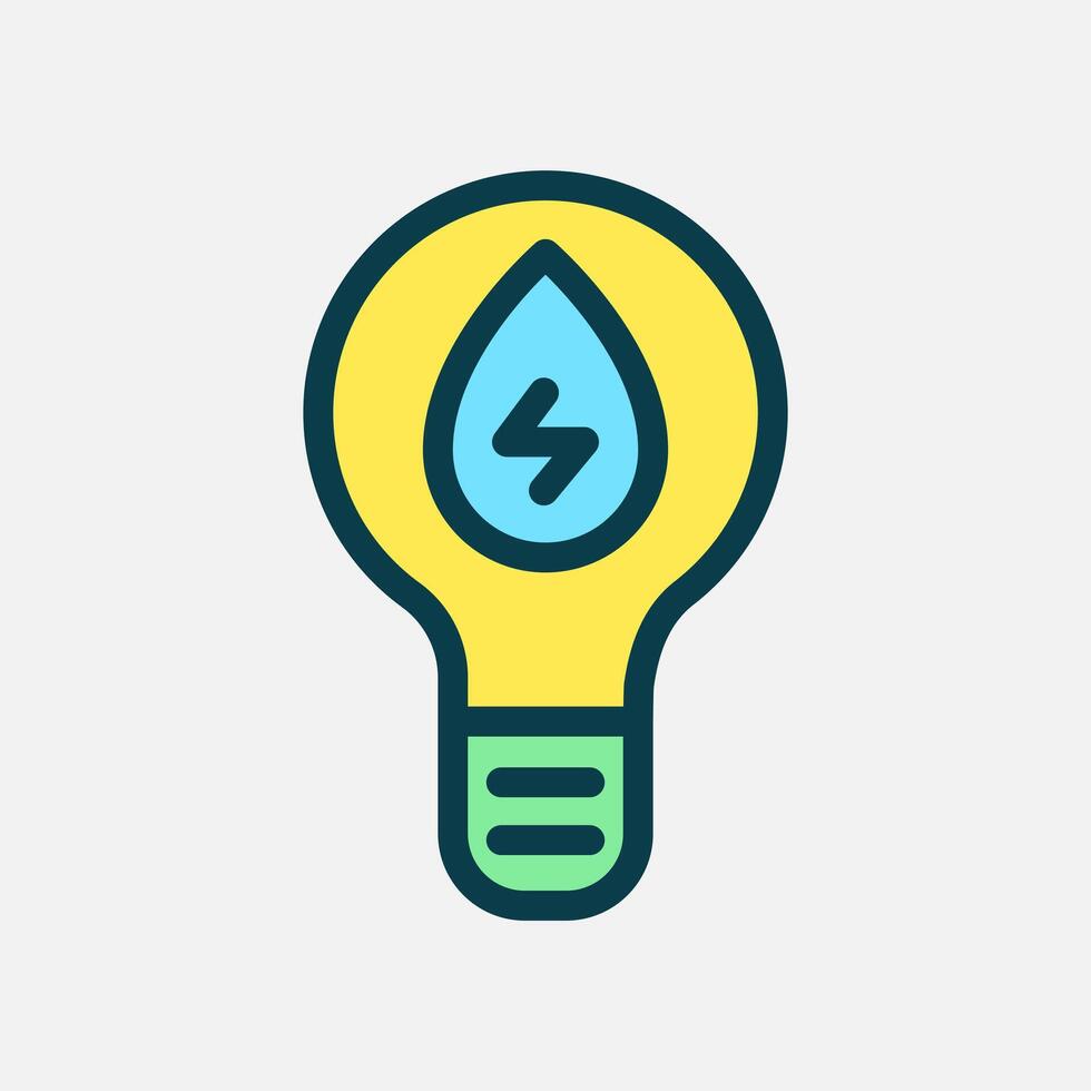 Bulb lamp and water energy icon Flat line color, free energy, ecology, renewable and green energy concept. Line and flat color icon. vector