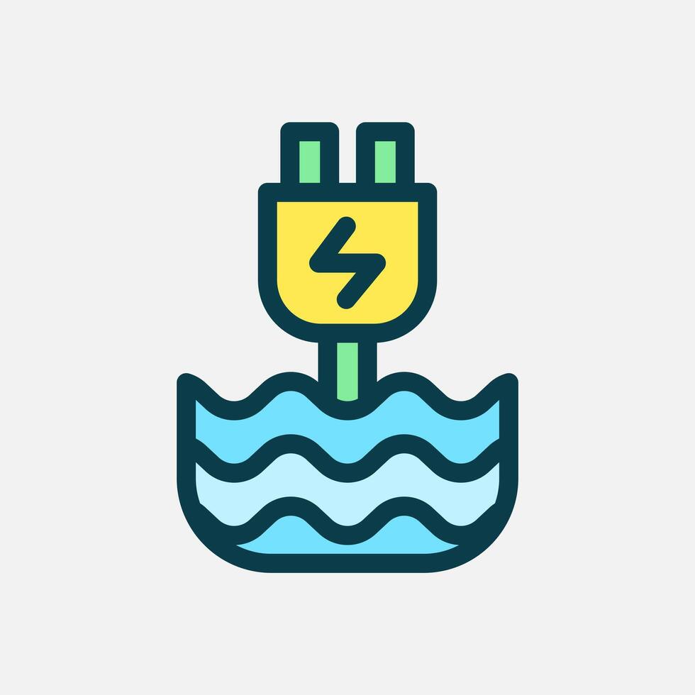Charge water energy icon Flat line color, free energy, ecology, renewable and green energy concept. Line and flat color icon. vector
