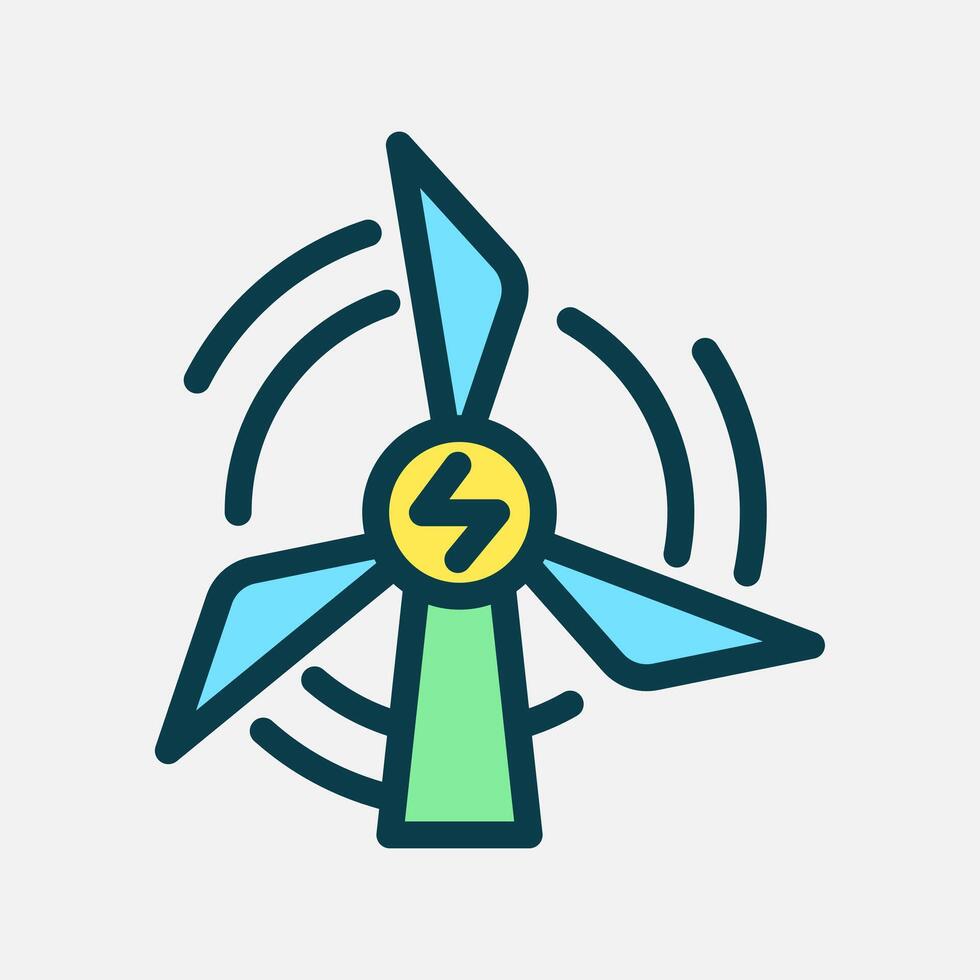 windmill energy icon Flat line color, free energy, ecology, renewable and green energy concept. Line and flat color icon. vector