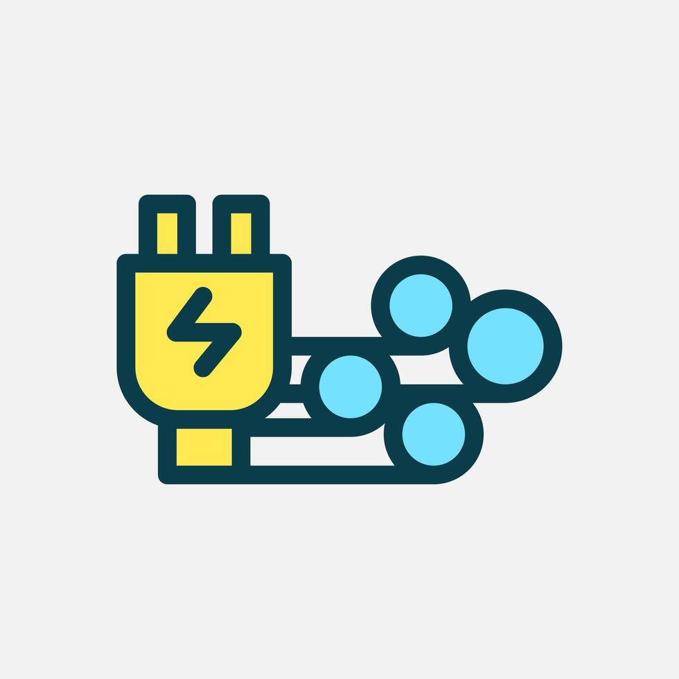 wind and charging icon Flat line color, free energy, ecology, renewable and green energy concept. Line and flat color icon. vector