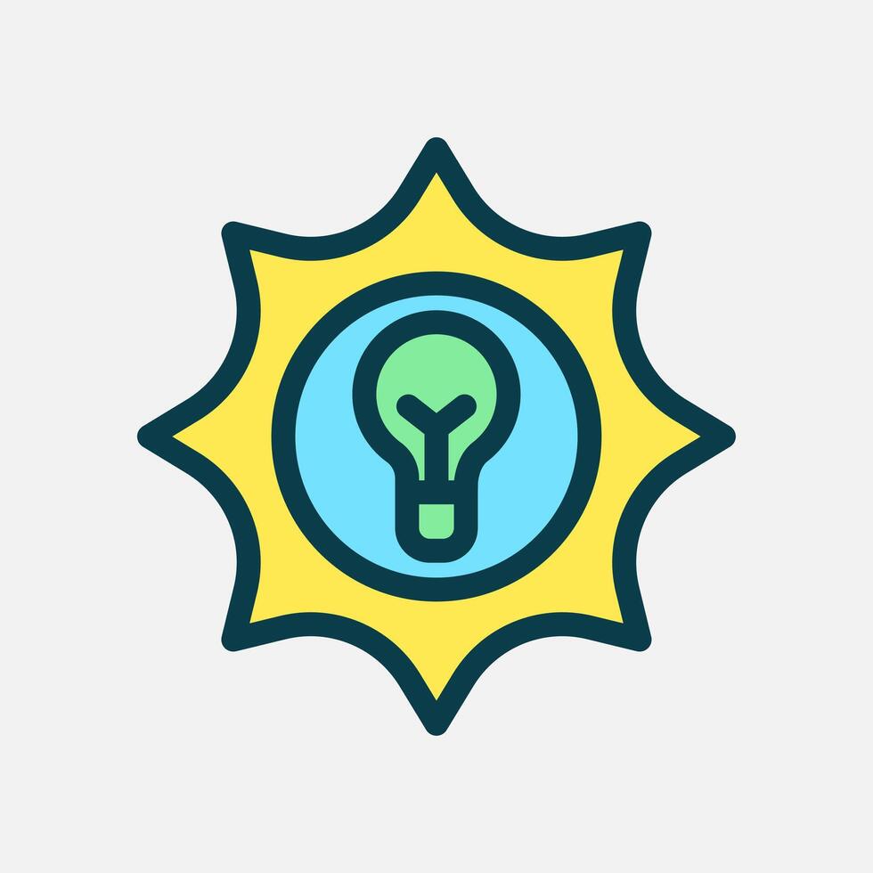 sun energy and bulb lamp icon Flat line color, free energy, ecology, renewable and green energy concept. Line and flat color icon. vector