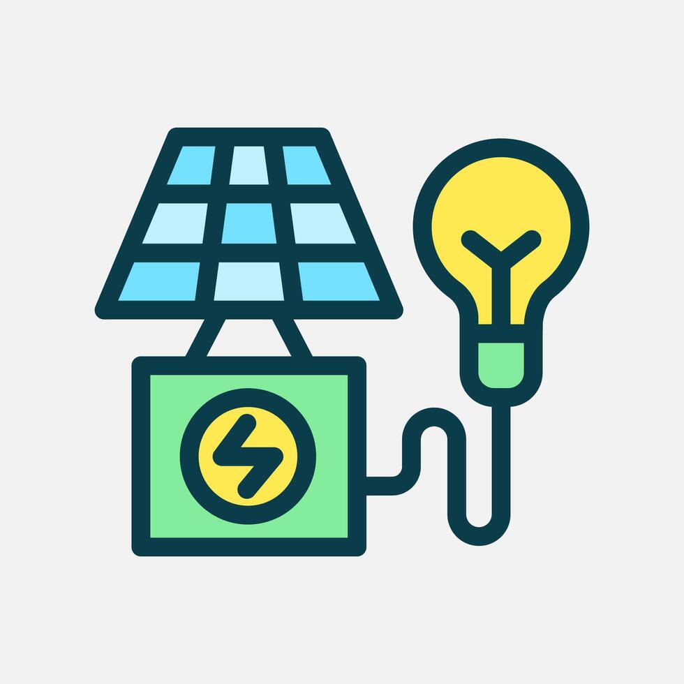solar energy and bulb icon Flat line color, free energy, ecology, renewable and green energy concept. Line and flat color icon. vector