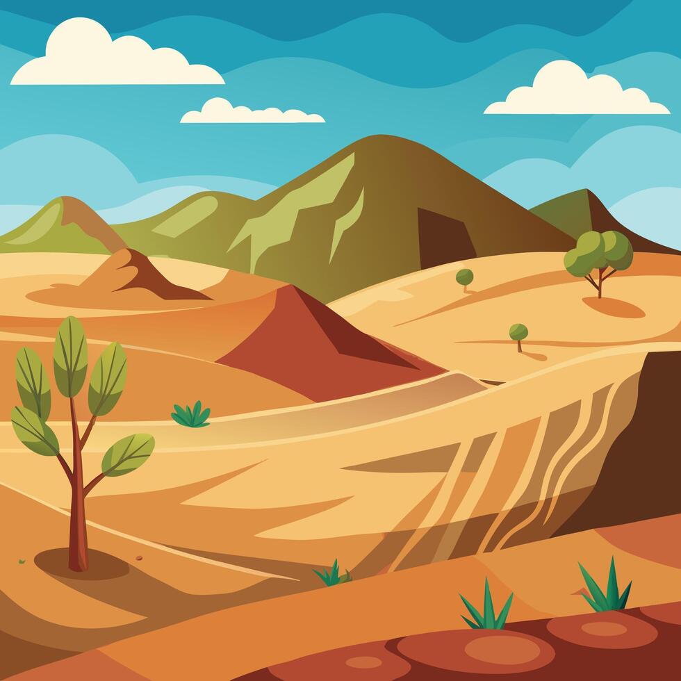 Big realistic background of sand dunes desert landscape vector