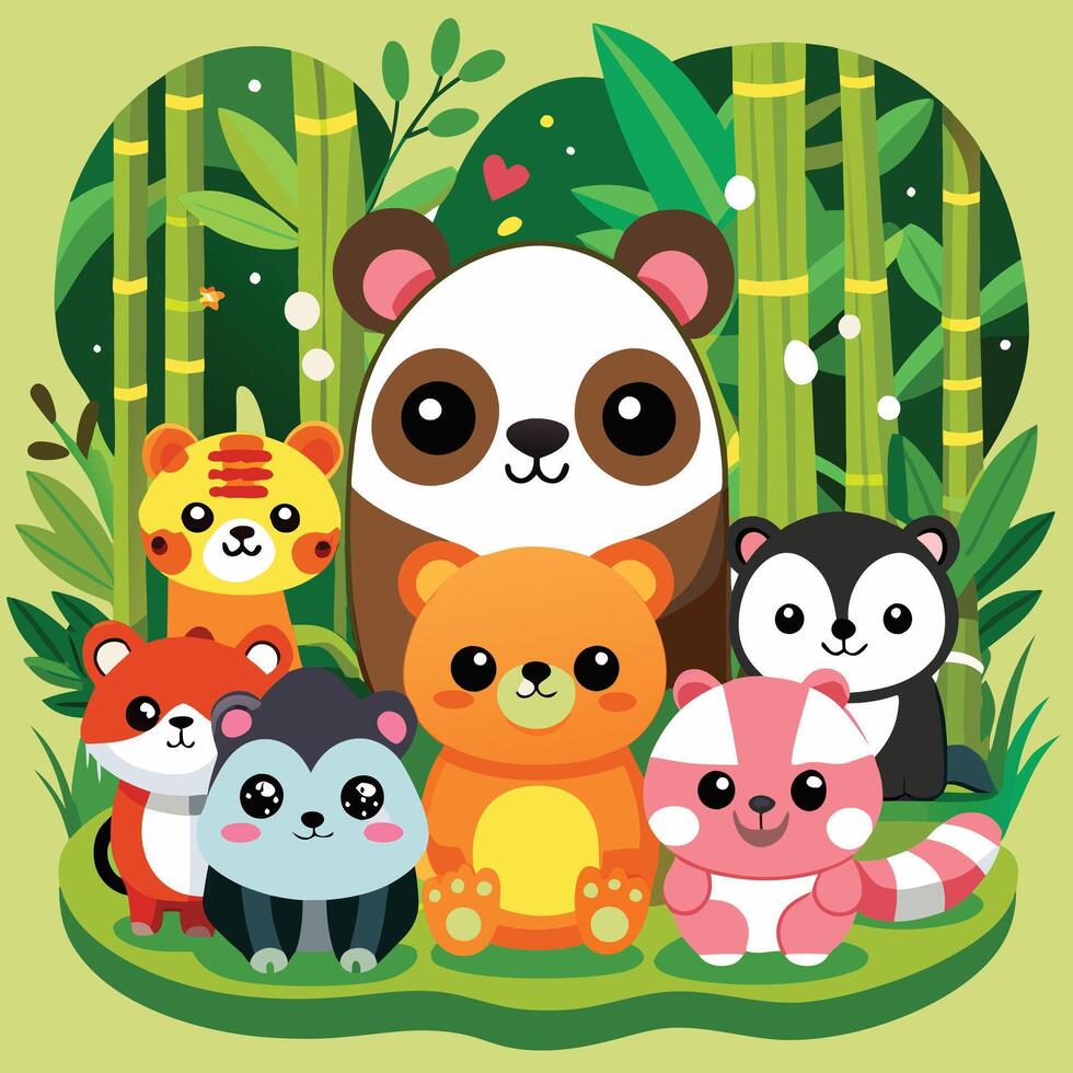 Panda group at a party in the forest vector