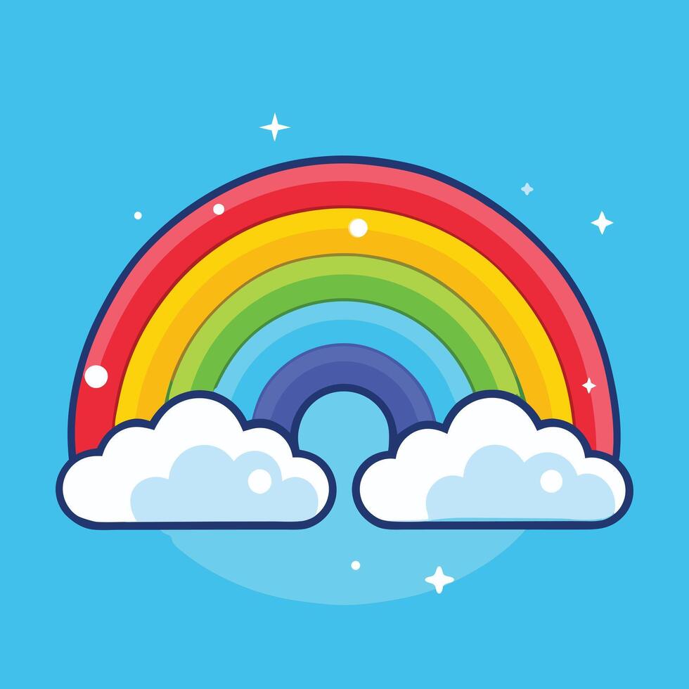 Colorful rainbow with clouds on blue background vector