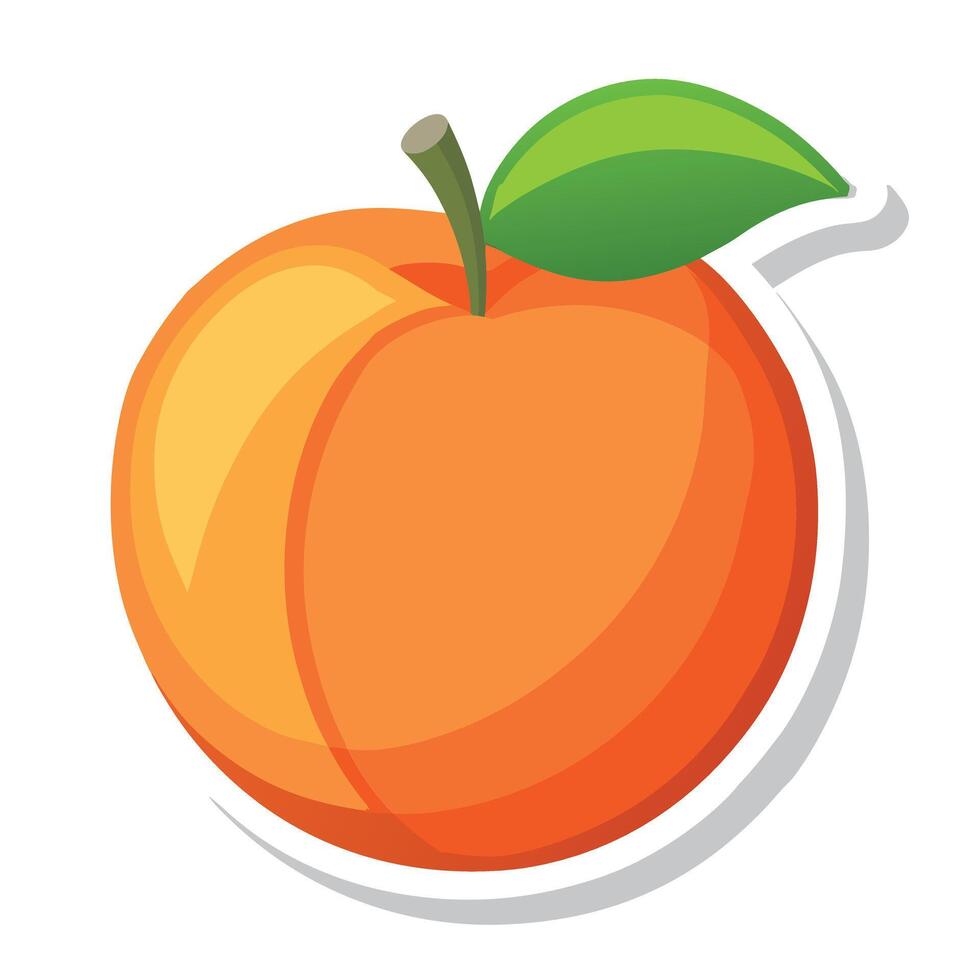 Whole peach with leaves Flat colored peach vector