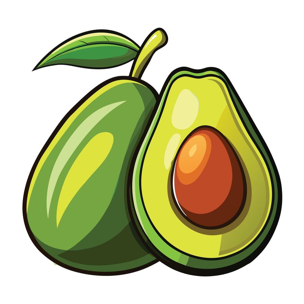 Realistic icon set Raped green avocado and half sliced vector