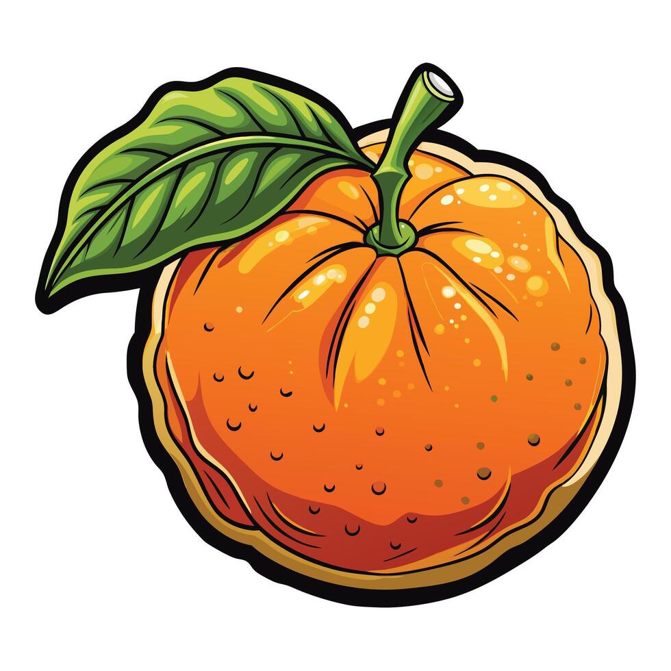 An orange sticker with leaf on white background vector