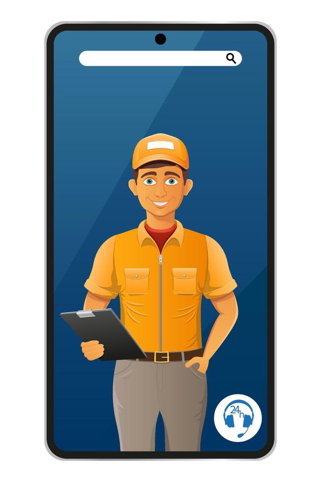 delivery young man by phone call illustration isolated on white background vector