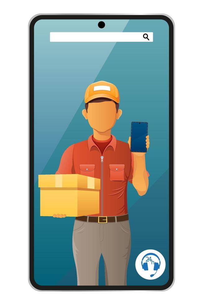delivery man by phone illustration isolated on white background vector