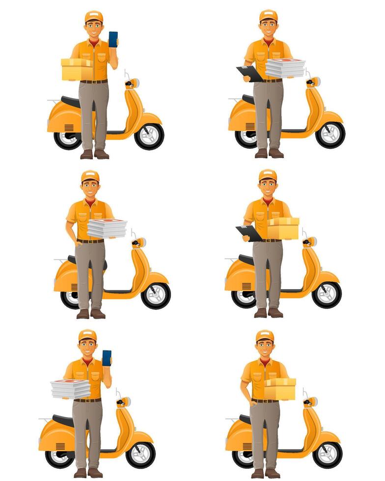 delivery man on scooter courier illustration isolated on white background vector