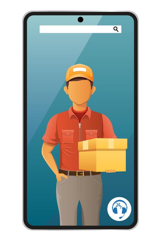 delivery man by phone service illustration isolated on white background vector