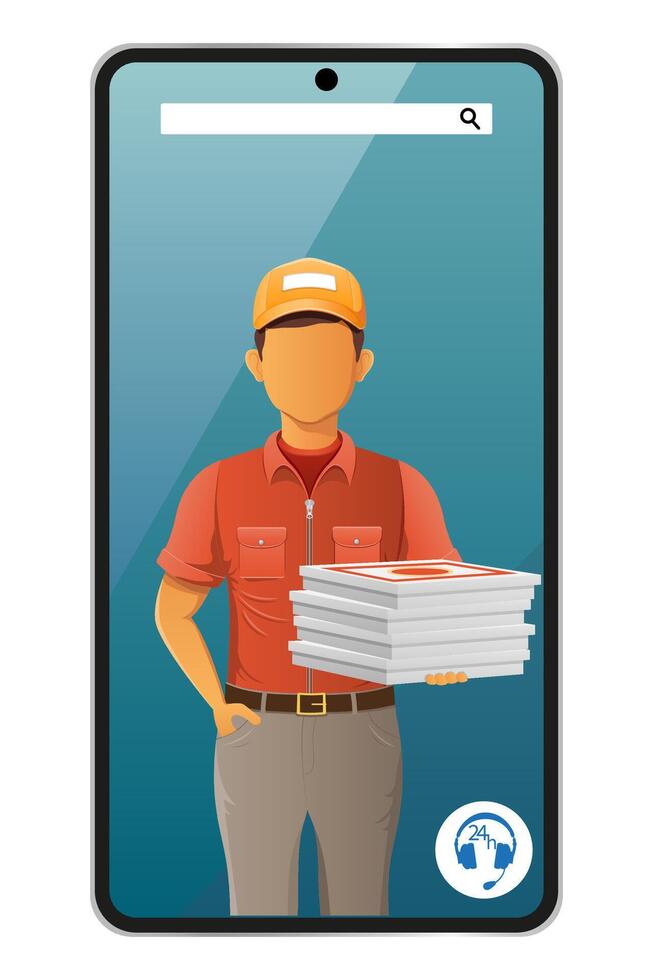 delivery man by phone courier service illustration isolated on white background vector
