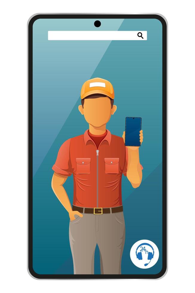 delivery man phone service illustration isolated on white background vector