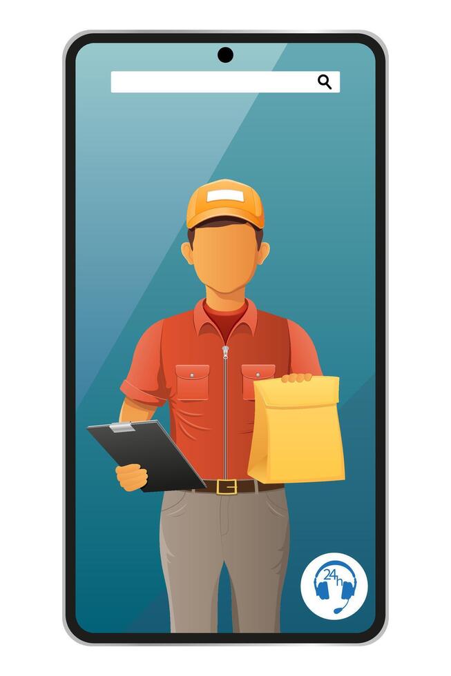 delivery man by phone call service illustration isolated on white background vector